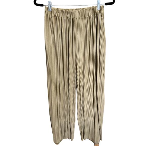 Samsoe Uma Trousers In Elmwood Pleated Wide Leg Pull On Style Gold Size Large - Picture 3 of 14